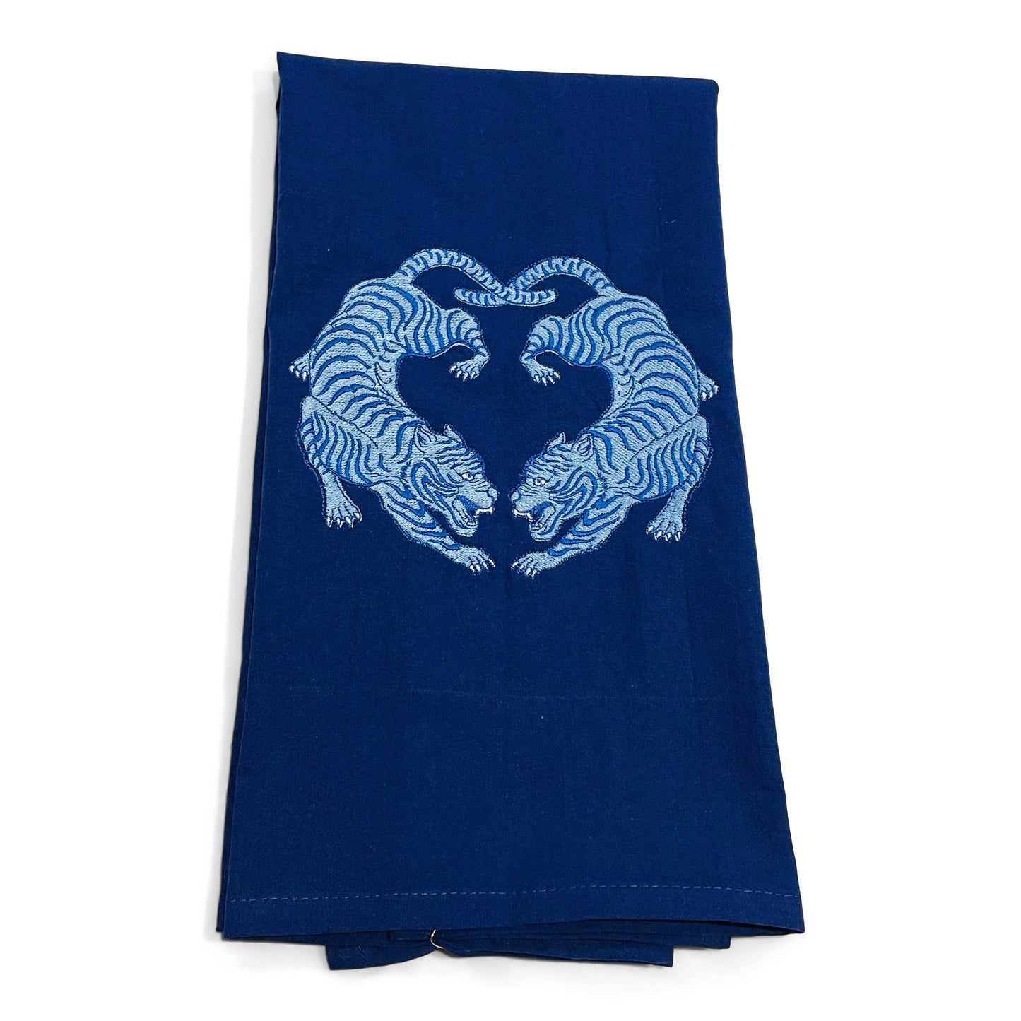Towel - Twin Tigers Chinoiserie - Blue on navy: Pink