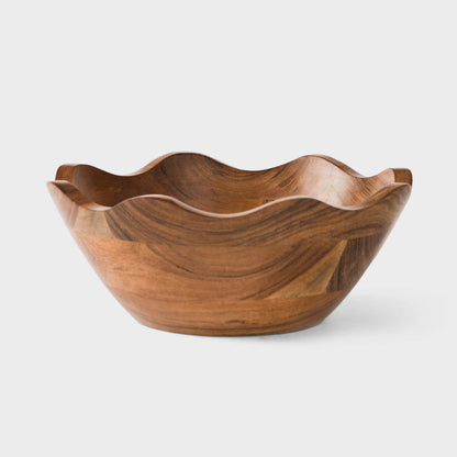 Hand-carved Acacia Wood Scalloped Serving Bowl: Small