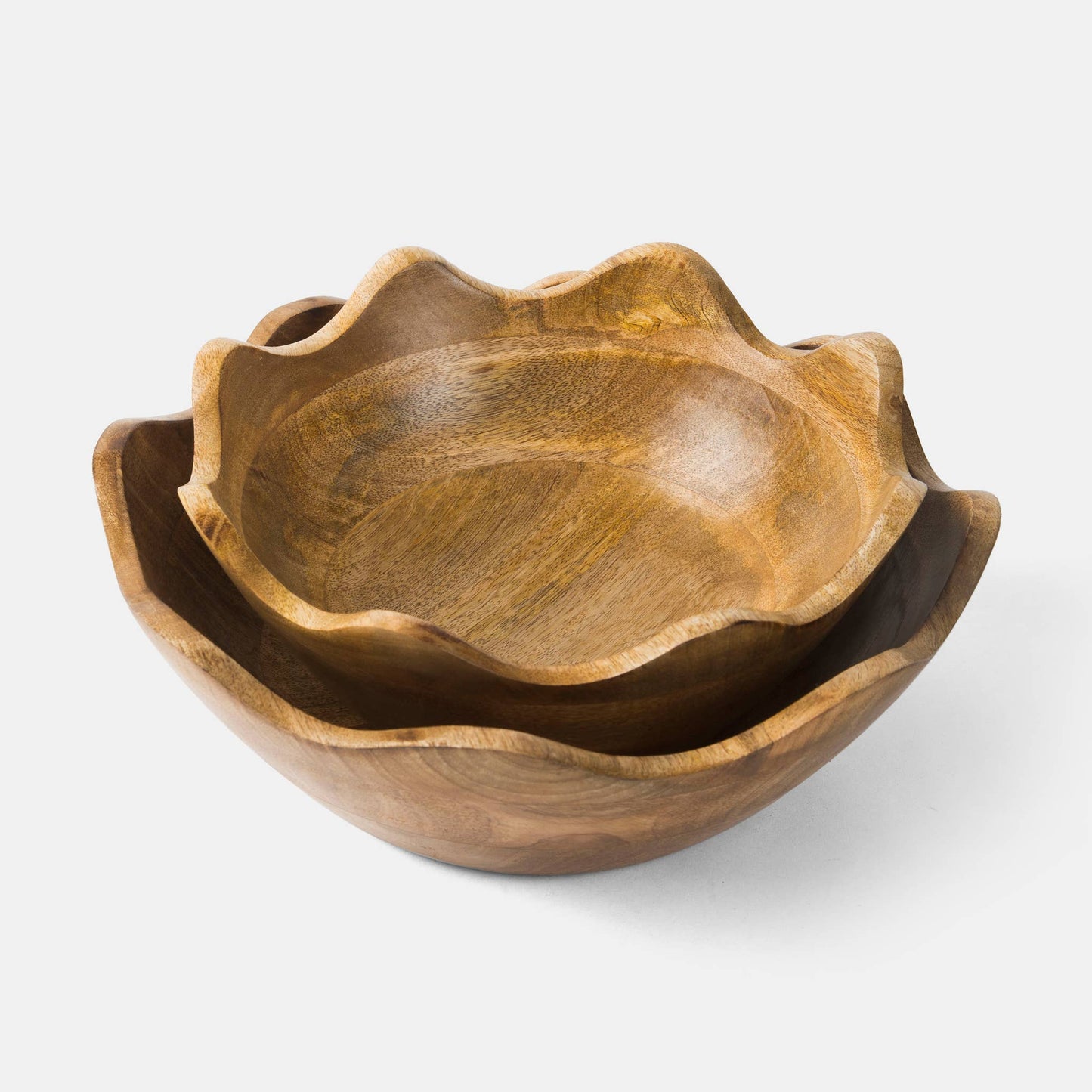 Handcrafted Mangowood Scalloped Wooden Bowls— Medium
