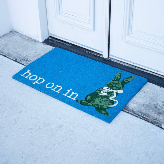 Boxwood Bunny Coir Doormat   Palace Blue/Green 18x30