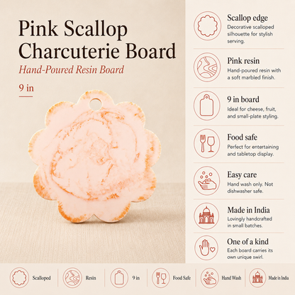Pink Scallop Resin Charcuterie Board | Hand-Poured Resin