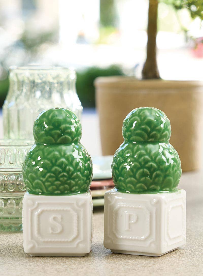 Ceramic Salt + Pepper Shakers - Topiary - Set of 2
