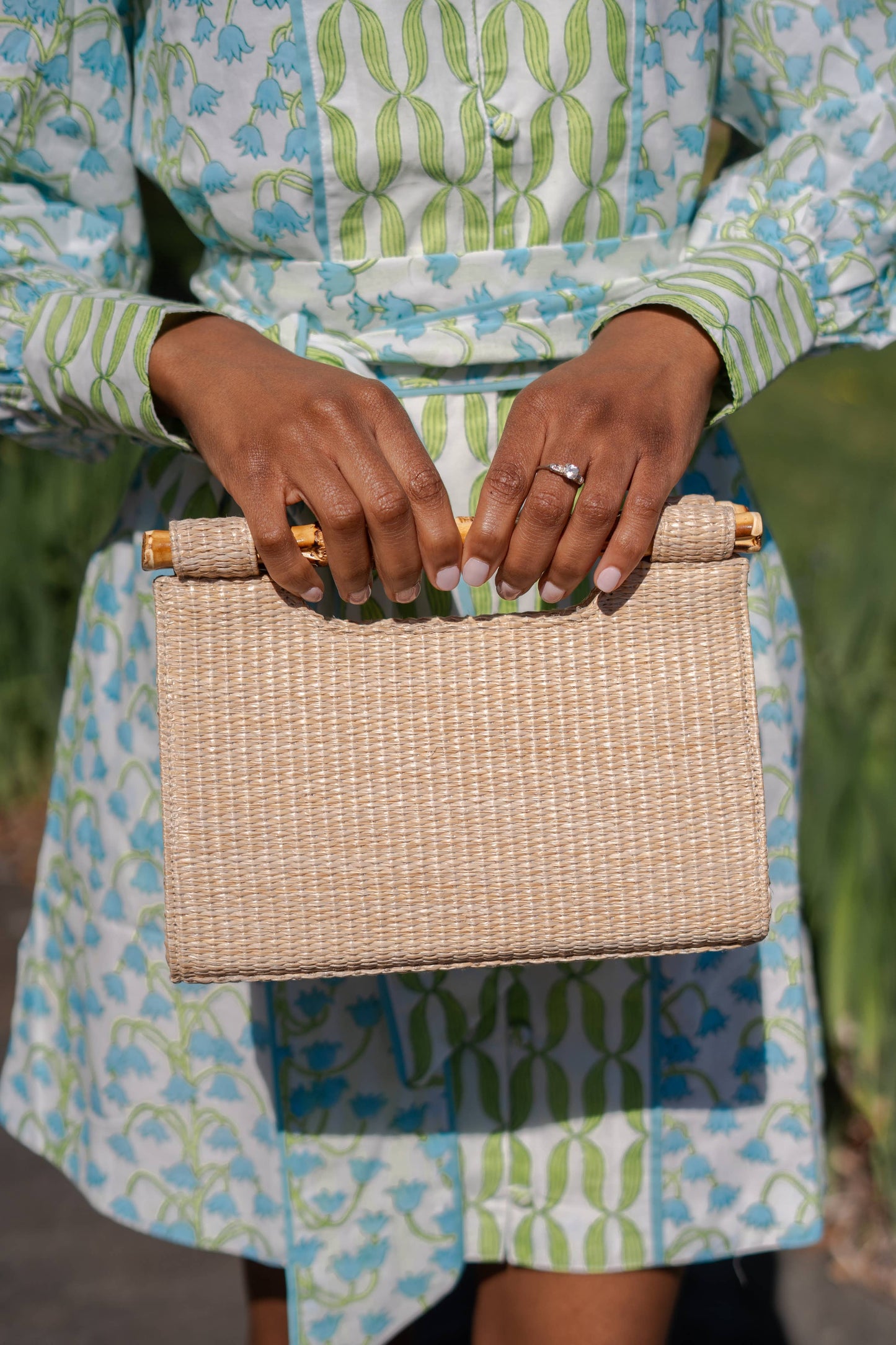 Mary Natural Straw Clutch - Bamboo Natural Handle - WS: Bamboo Toggle