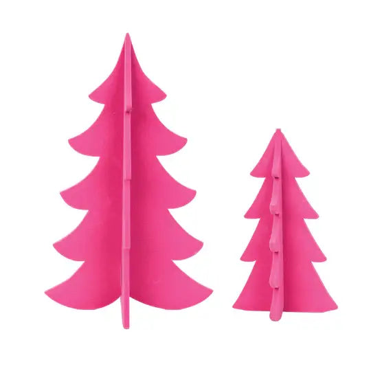 Christmas Tree Pink Flocked Decorative Figurine Set 2