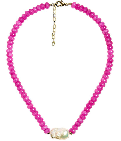 Susie- Quartz Beaded Necklace with freshwater Pearl - WS: Light Blue