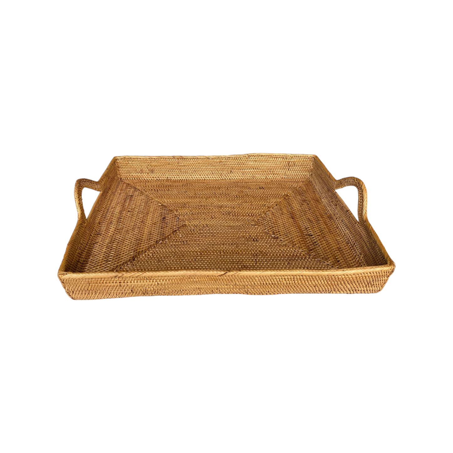 Large Rectangle Rattan Serving Tray with Handles