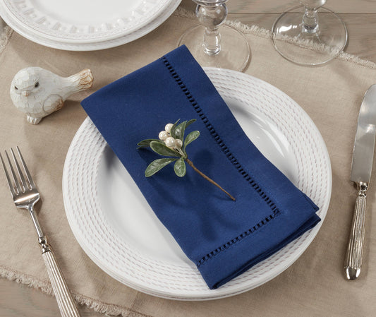 Dinner Napkin With Hemstitched Border: Navy Blue / 20"  Set of 4
