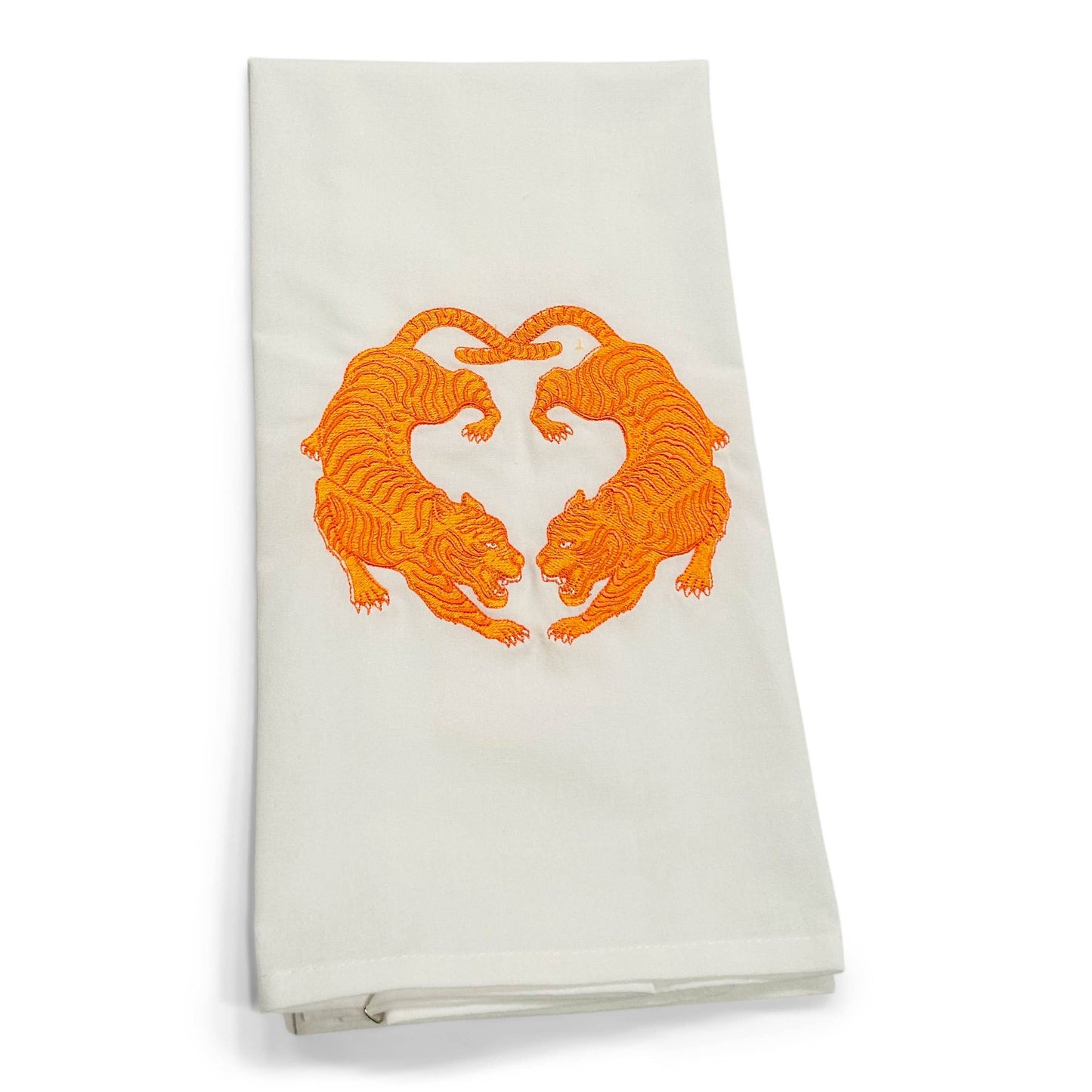 Towel - Twin Tigers Chinoiserie - Orange on white