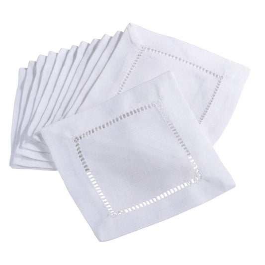 Classic Linen Hemstitch Cocktail Napkin Set of 6