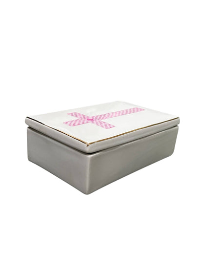 Rectangular Lidded Box with Pink Cross