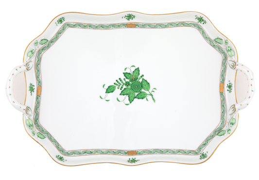 Herend Chinese Bouquet Green Rectangle Tray with Branches