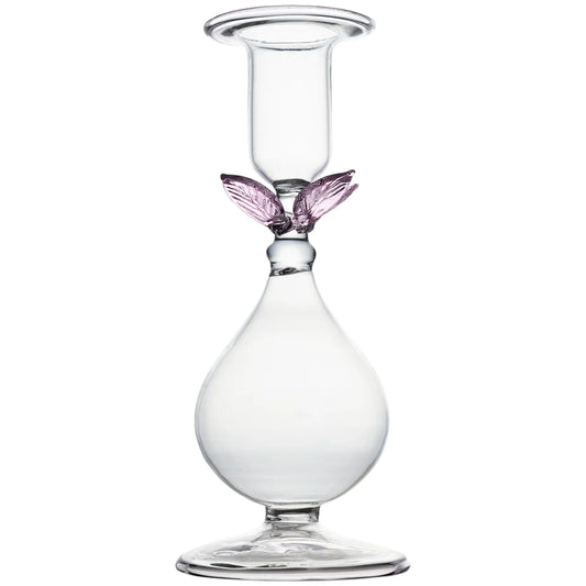 Clear Candlestick with Pink Leaves