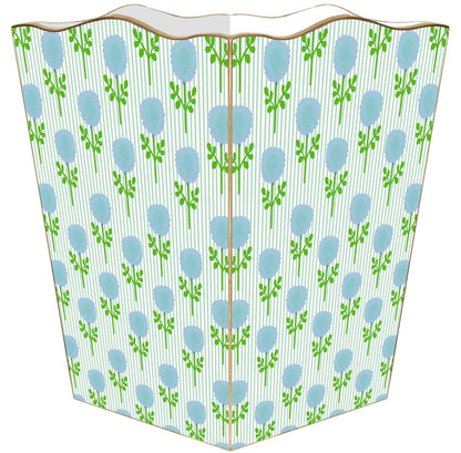 WB9319-Marigold Ticking Stripe Blue by Laura Park Wastebasket: Wood Scalloped Top