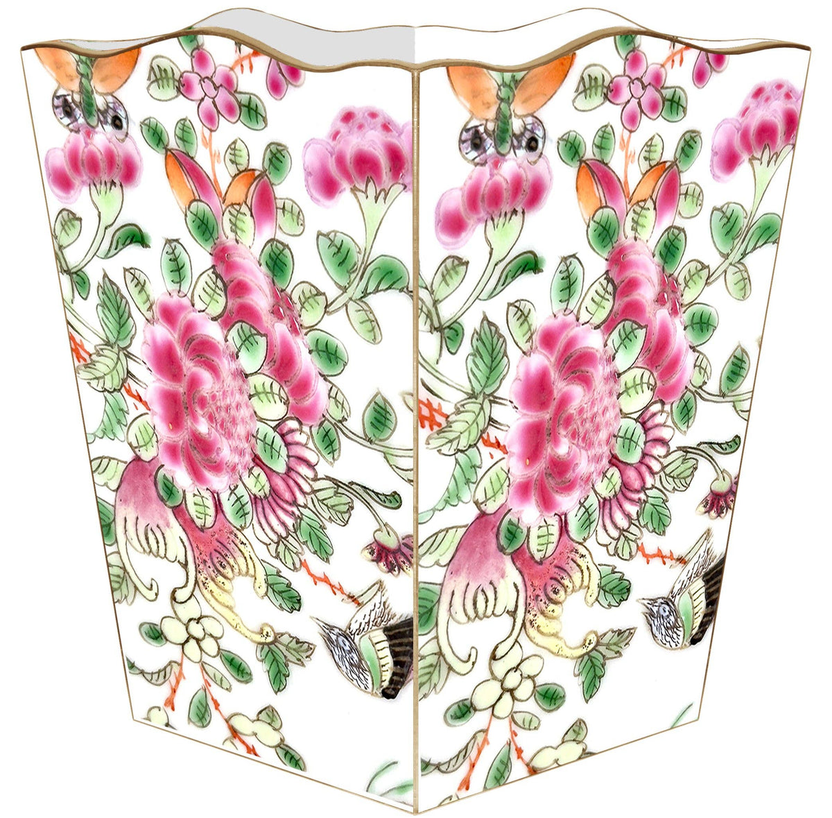 Rose Medallion Bird Wastebasket
