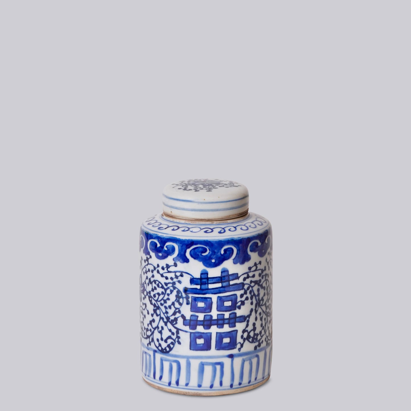 Blue and White Porcelain Double Happiness Cylinder Caddy