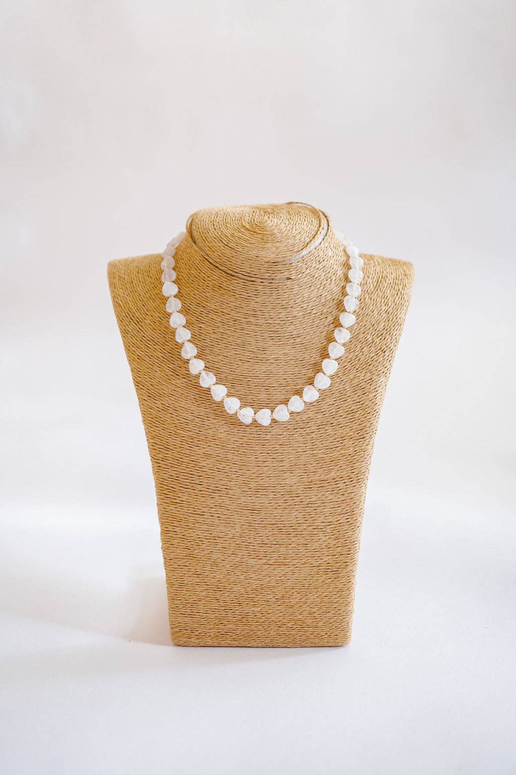 Heart- 14MM - Quartz Beaded Necklace - WS: Pink