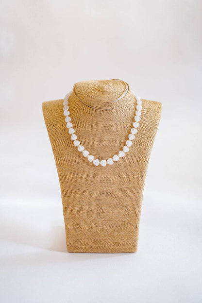 Heart- 14MM - Quartz Beaded Necklace - WS: Pink