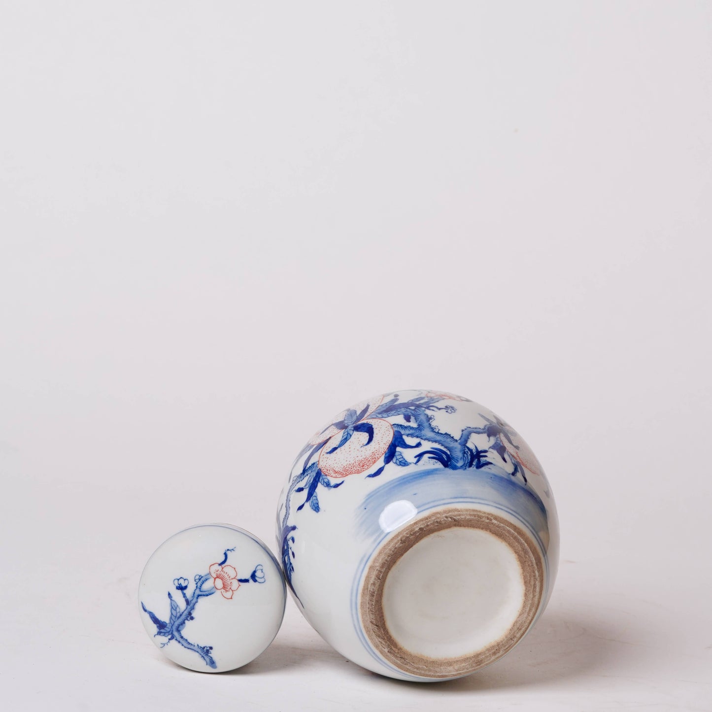 Red and Blue Porcelain Peach Round Storage Jar