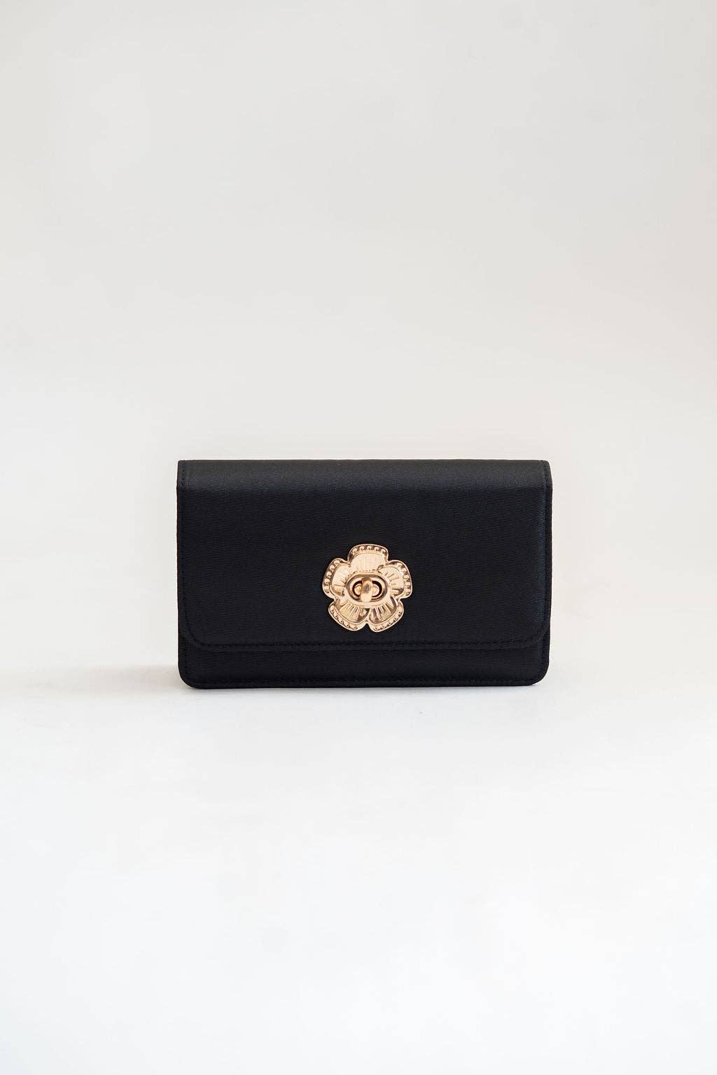 Lilly Faille Clutch- Flower Closure Black