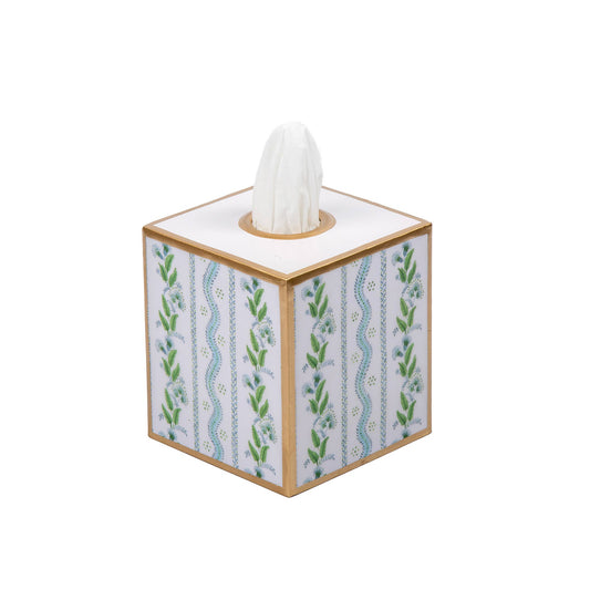 Emma Stripe Enameled Tissue Box Cover - Blue & Green