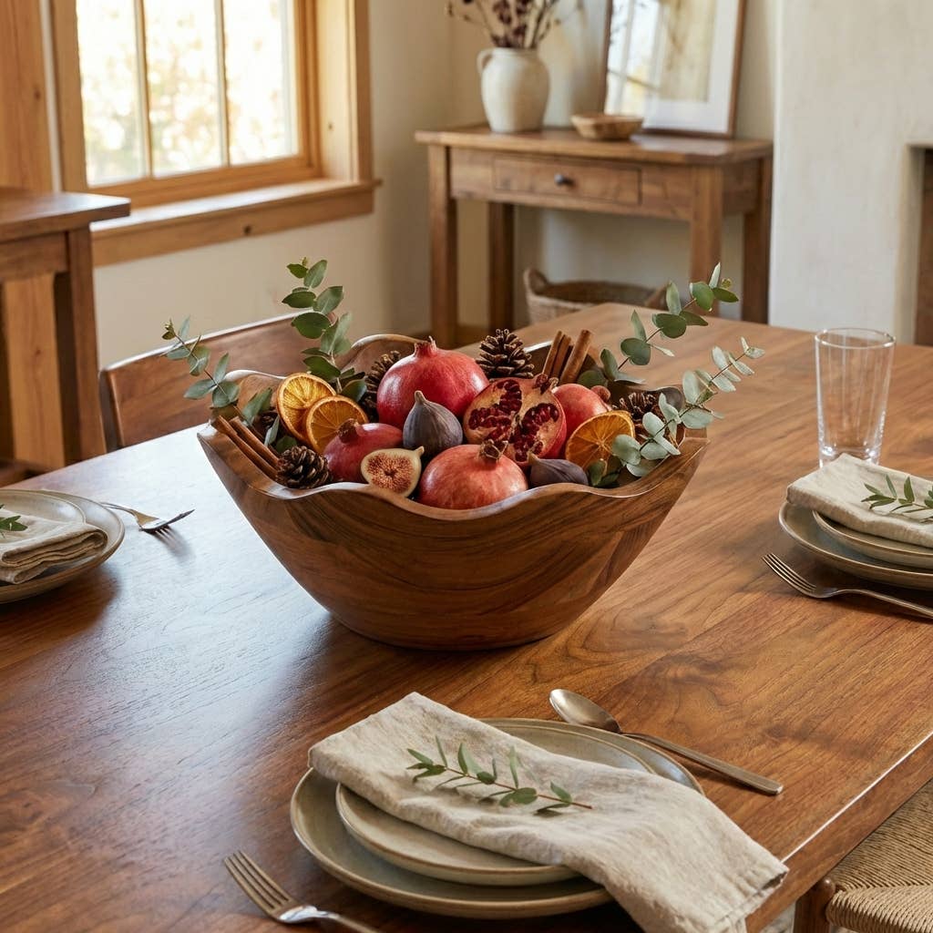 Hand-carved Acacia Wood Scalloped Serving Bowl: Small