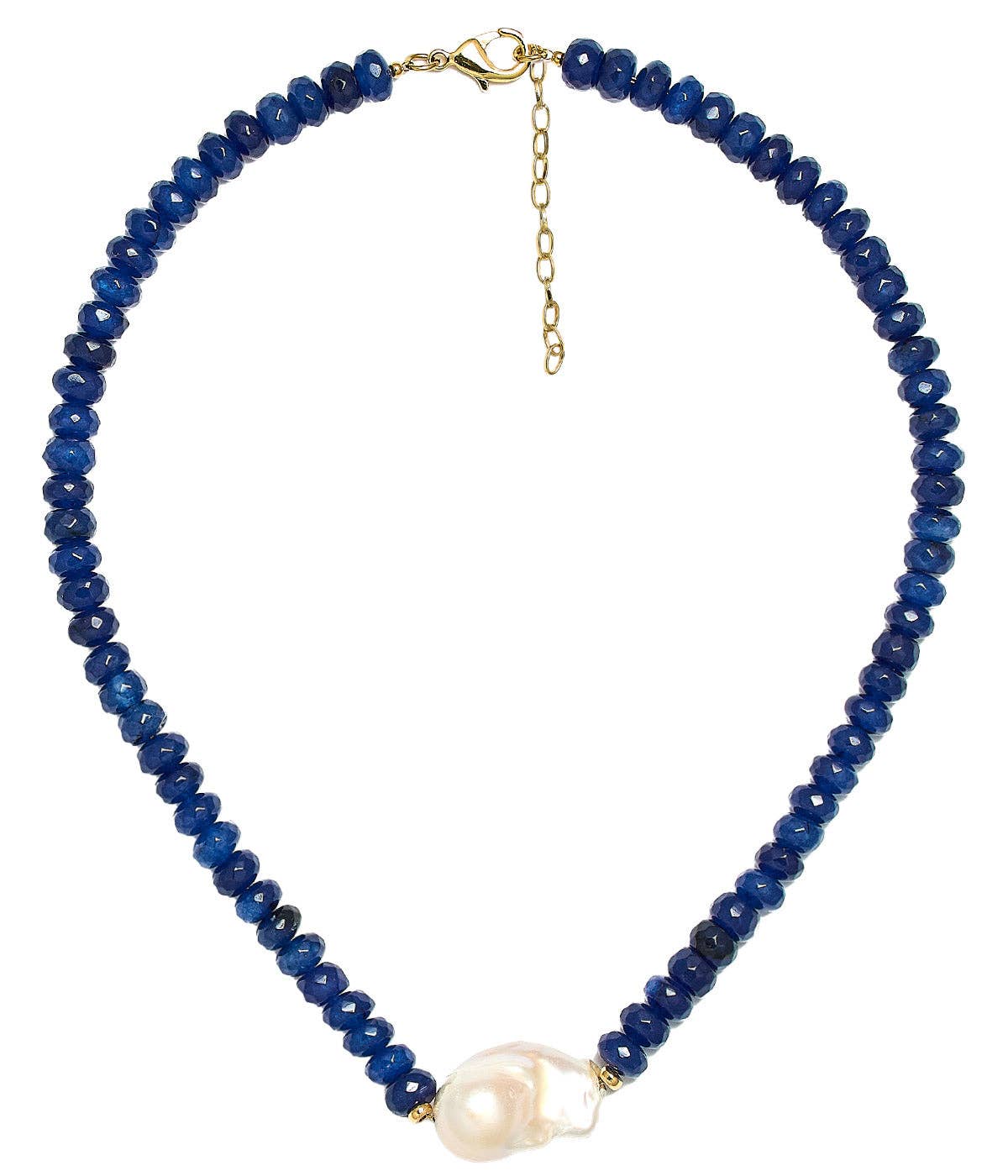 Susie- Quartz Beaded Necklace with freshwater Pearl - WS: Light Blue