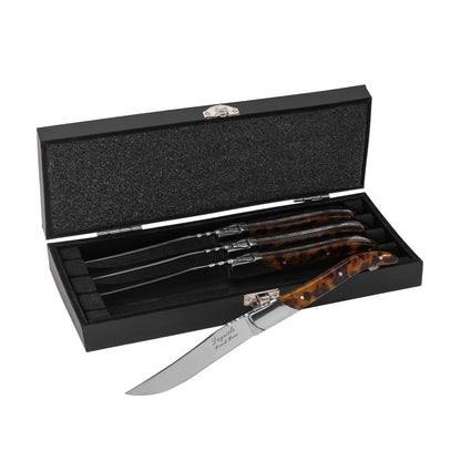 Tortoise Shell 4-Piece Laguiole Connoisseur Steak Knife Set