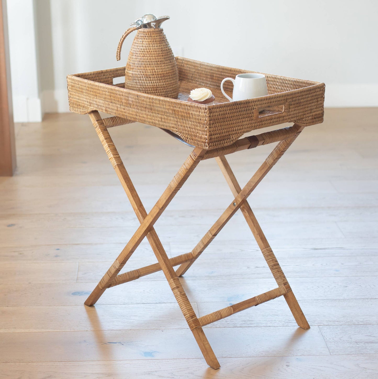 Rattan Butler Tray/Table: Honey Brown