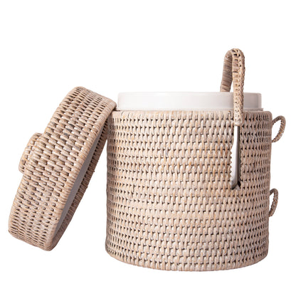 Rattan Ice Bucket with Tongs – Beverage Cooler: Honey Brown / Small