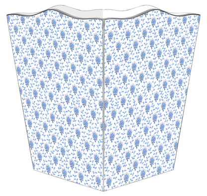 Blue Provencial Print Wastepaper Basket: Wood Scalloped Top