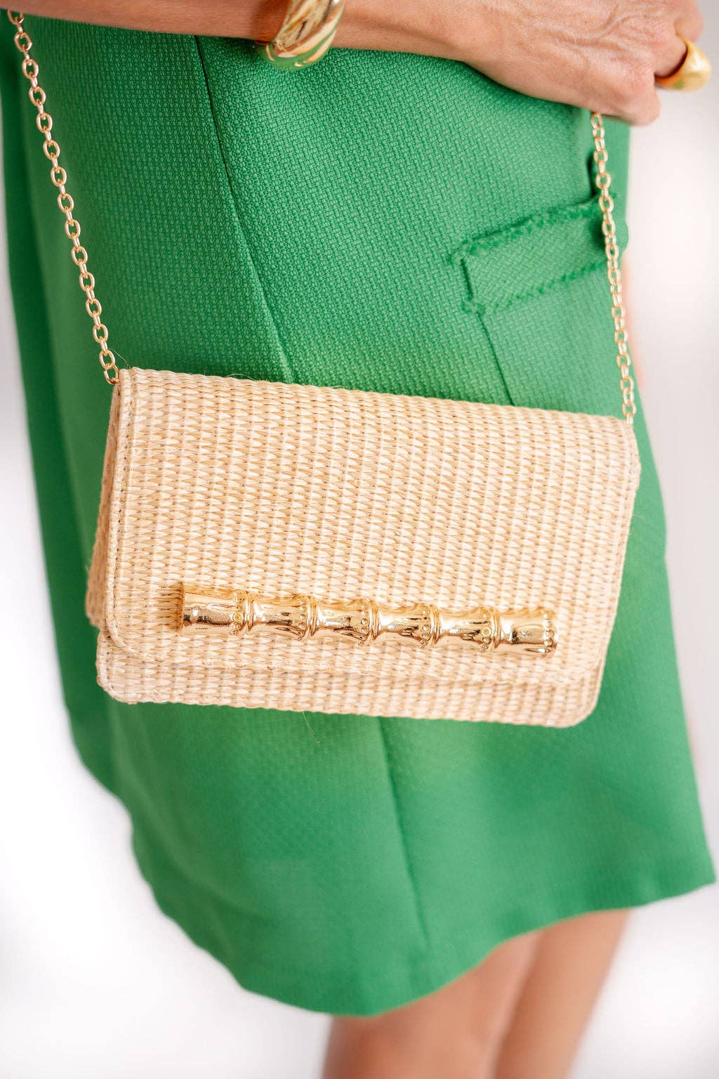 Ruby Straw Clutch - Gold Charm Bamboo Bar - WS