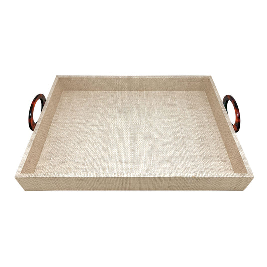 Coconut Grove Faux Grasscloth Tray with Tortoise Handles