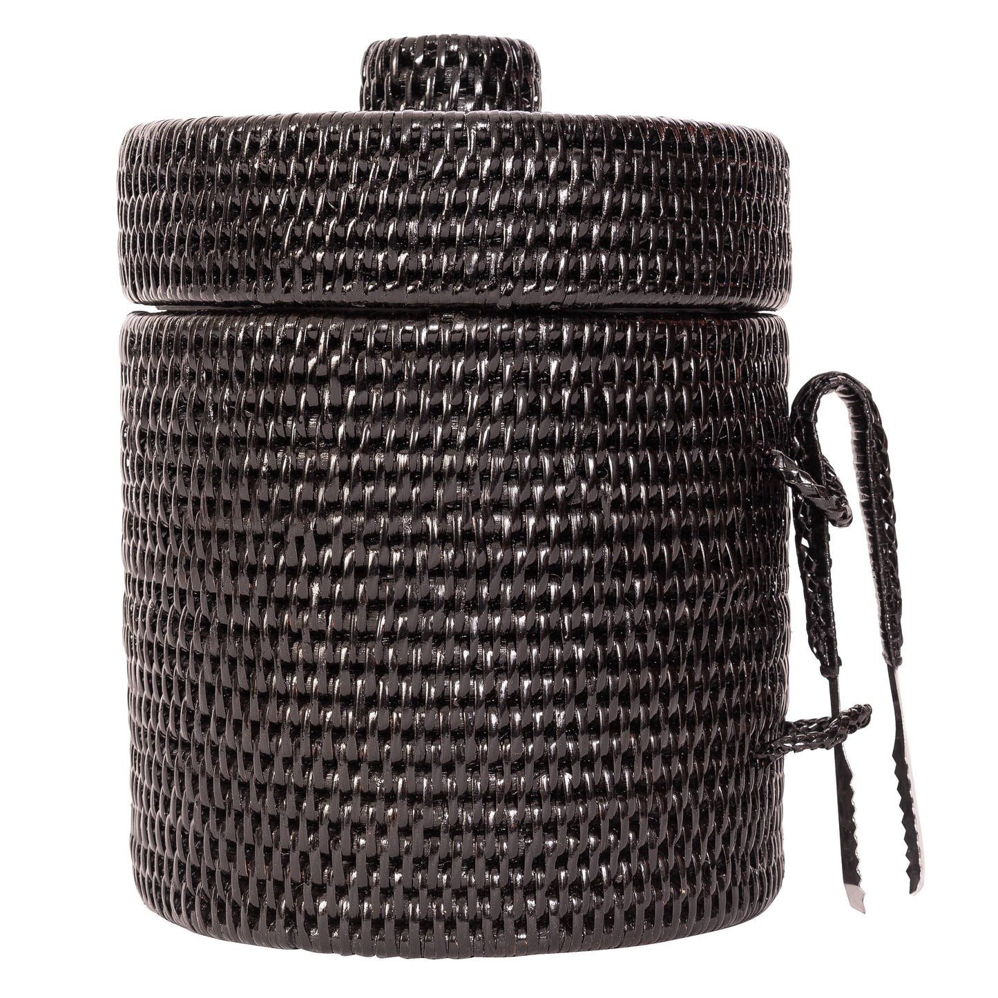 Rattan Ice Bucket with Tongs – Beverage Cooler: Honey Brown / Small