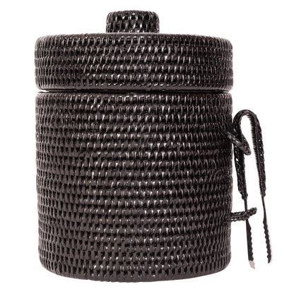Rattan Ice Bucket with Tongs – Beverage Cooler: Honey Brown / Small