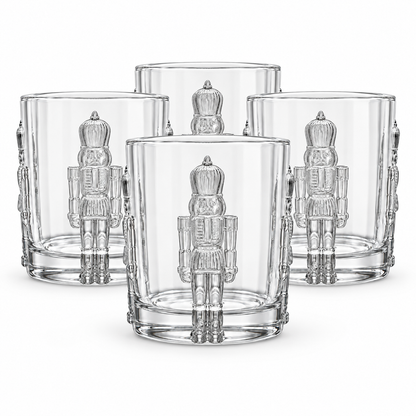 Nutcracker Icon Clear Crystal DOF Glass, Set of 4 - Holiday