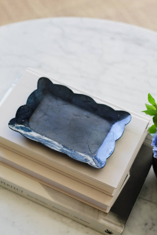 Capiz Mini Rectangular Tray w/Scalloped Edge (Blue)