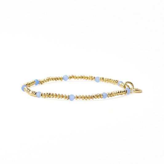 Ashley Small Brass + Crystal Stretch Bracelet Blue + Gold