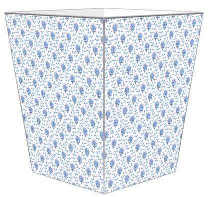 Blue Provencial Print Wastepaper Basket: Wood Scalloped Top