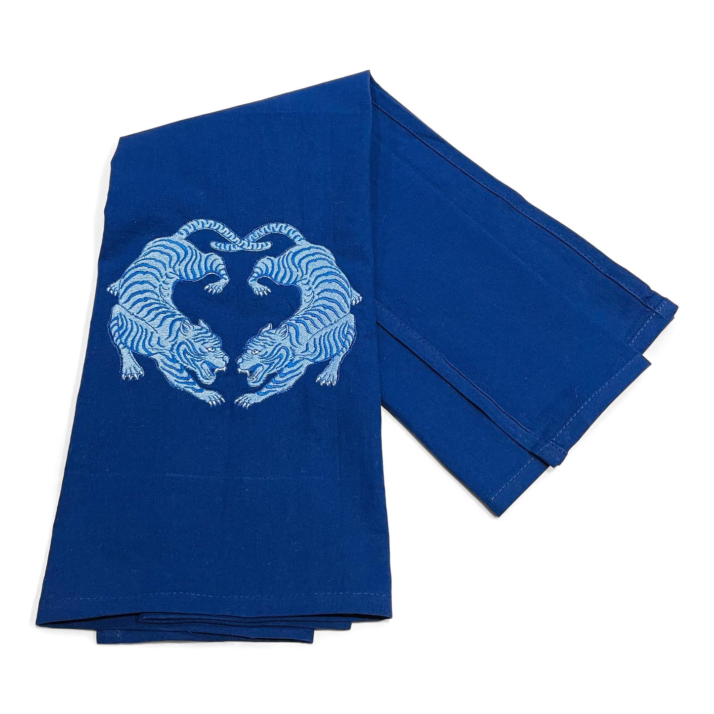 Towel - Twin Tigers Chinoiserie - Blue on navy: Pink