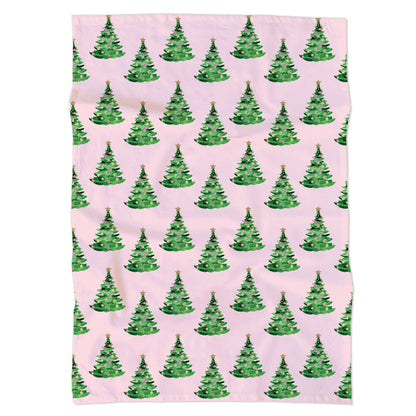 Pink Christmas Tea Towel | Christmas Trees on Pink Tea Towel