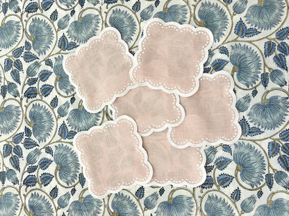 Scalloped Cocktail Napkins Pink Set of 4