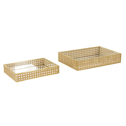 Traditional Brown Rattan Tray Set