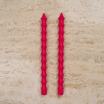 Bamboo Taper Beeswax Candles - A Pair: Dragonfruit Pink