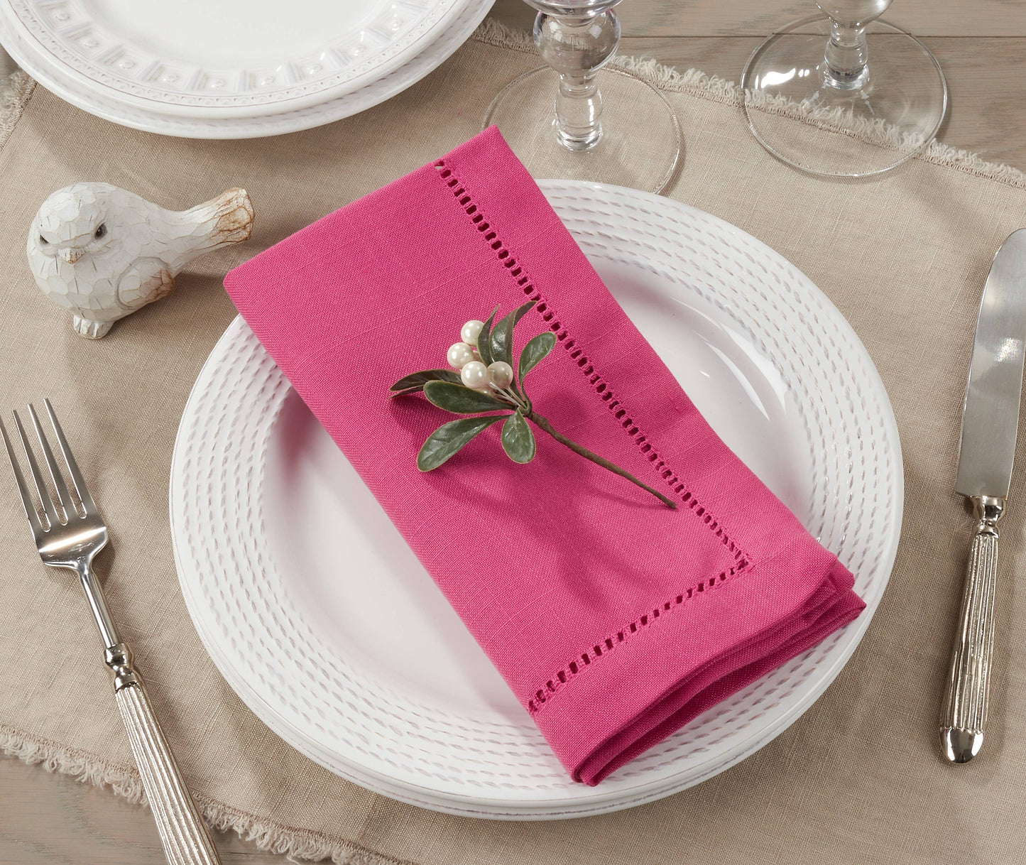 Poly Hemstitched Dinner Napkin: Pink / 20"