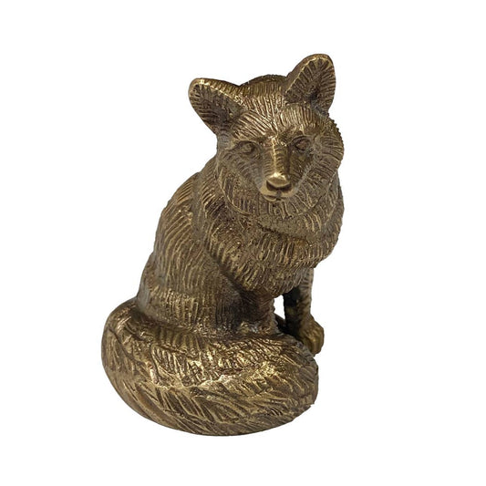 Antiqued Solid Brass Sitting Fox Tabletop Decor, 2-1/2"