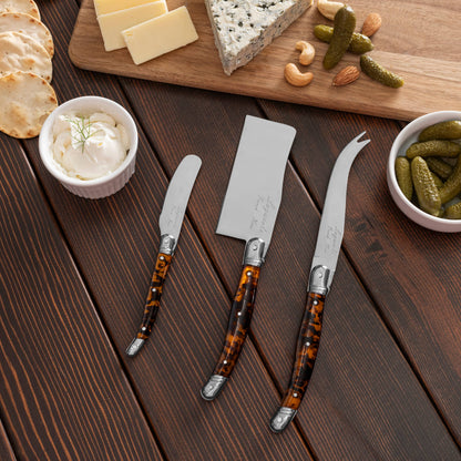 French Home 3-Piece Laguiole Tortoise Shell Cheese Knife Set: Tortoise Shell / Stainless-Steel and Resin