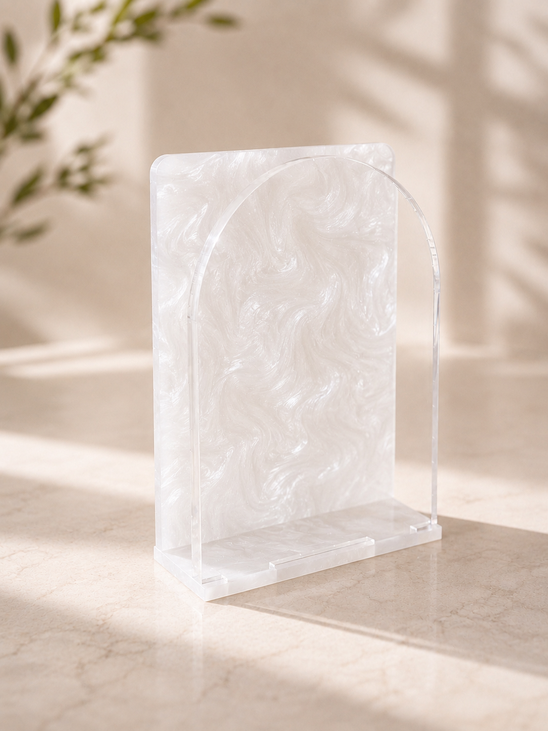 White Pearl Acrylic Vertical Napkin Holder with Clear Front
