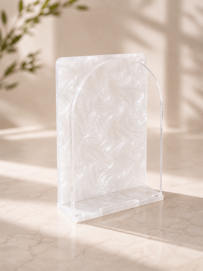 White Pearl Acrylic Vertical Napkin Holder with Clear Front