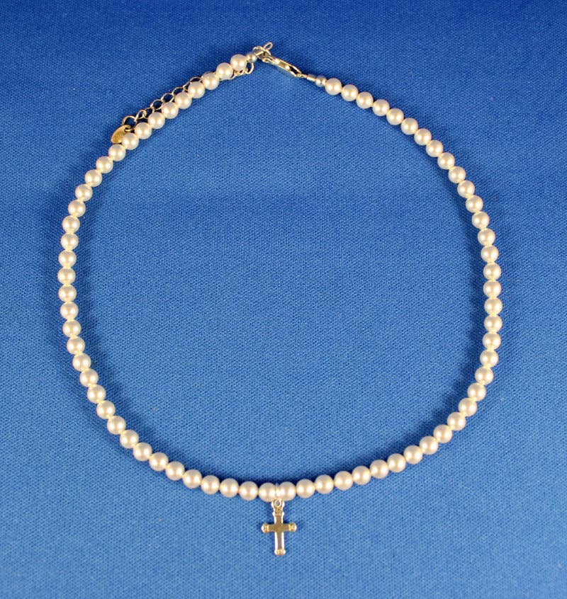 Pearl Necklace with Sterling Silver Cross