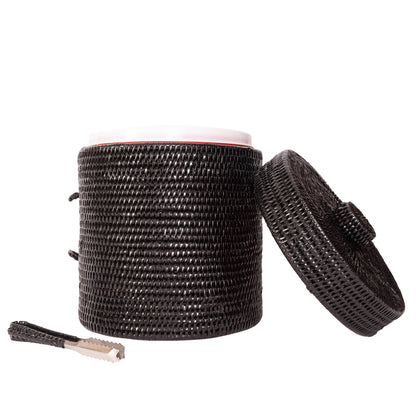 Rattan Ice Bucket with Tongs – Beverage Cooler: Honey Brown / Small